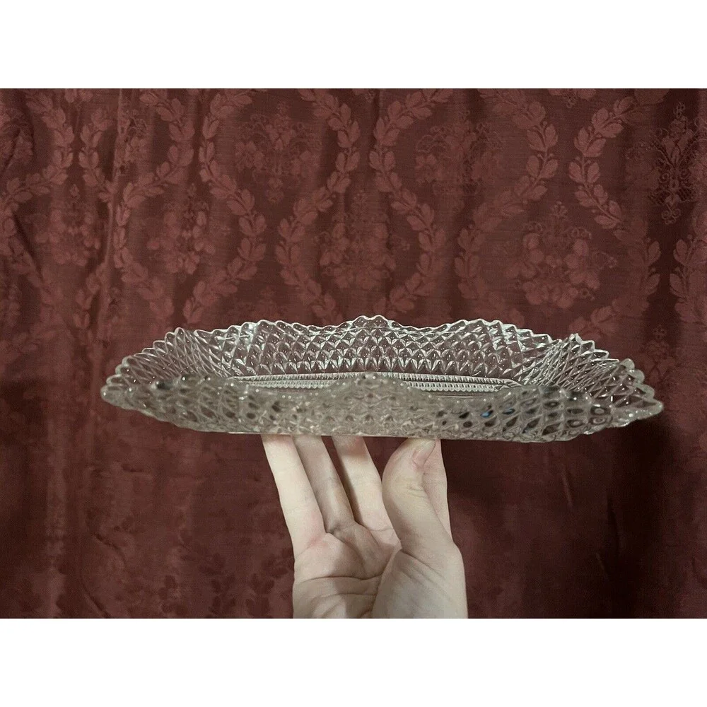Set of 3 INDIANA GLASS Bowls Square Ruffle Diamond Point Candy Nut Dish Clear